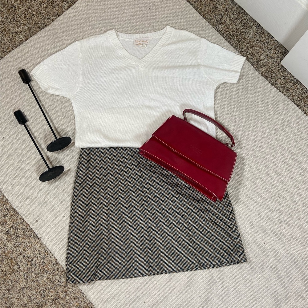 Massimo Dutti Wool-Blend Houndstooth Mini Skirt | Timeless Check | Size M